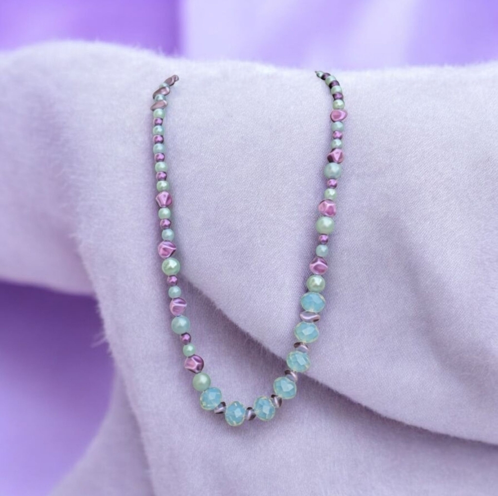 Handcrafted Opaline, Purple and Blue Bead Necklace